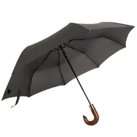 

Hot selling Amazon strong windproof black automatic 3 fold custom wood handle rain umbrella