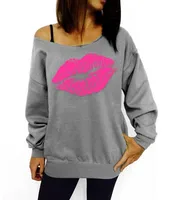 

Women Casual Lips Print One Shoulder Sweat T Shirt Women