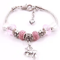 

Children's Gift Crystal Beads Heart Charms Silver Snake Chain Bangle Unicorn Pendant Charms Bracelet