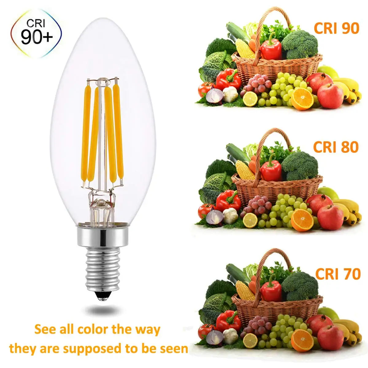 High Quality 90 Cri Led Lamp Transparent Led Filament Candle Light Bulb