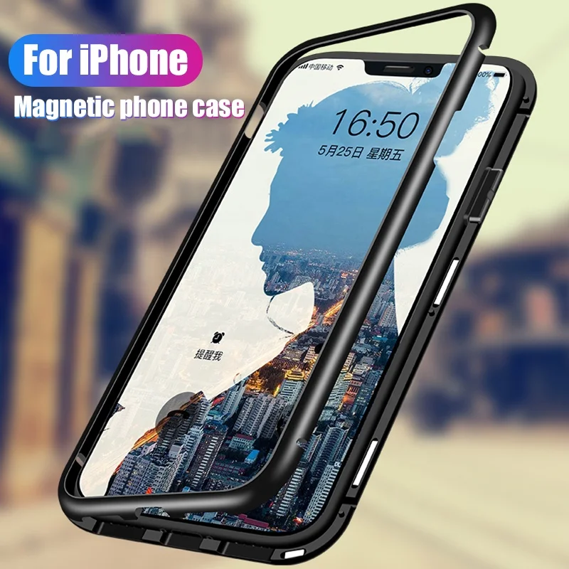 

New trend products cell phone Magnet cases Magntic Glass mobile case covers For iPhone X XR XS Max, White/ black /red