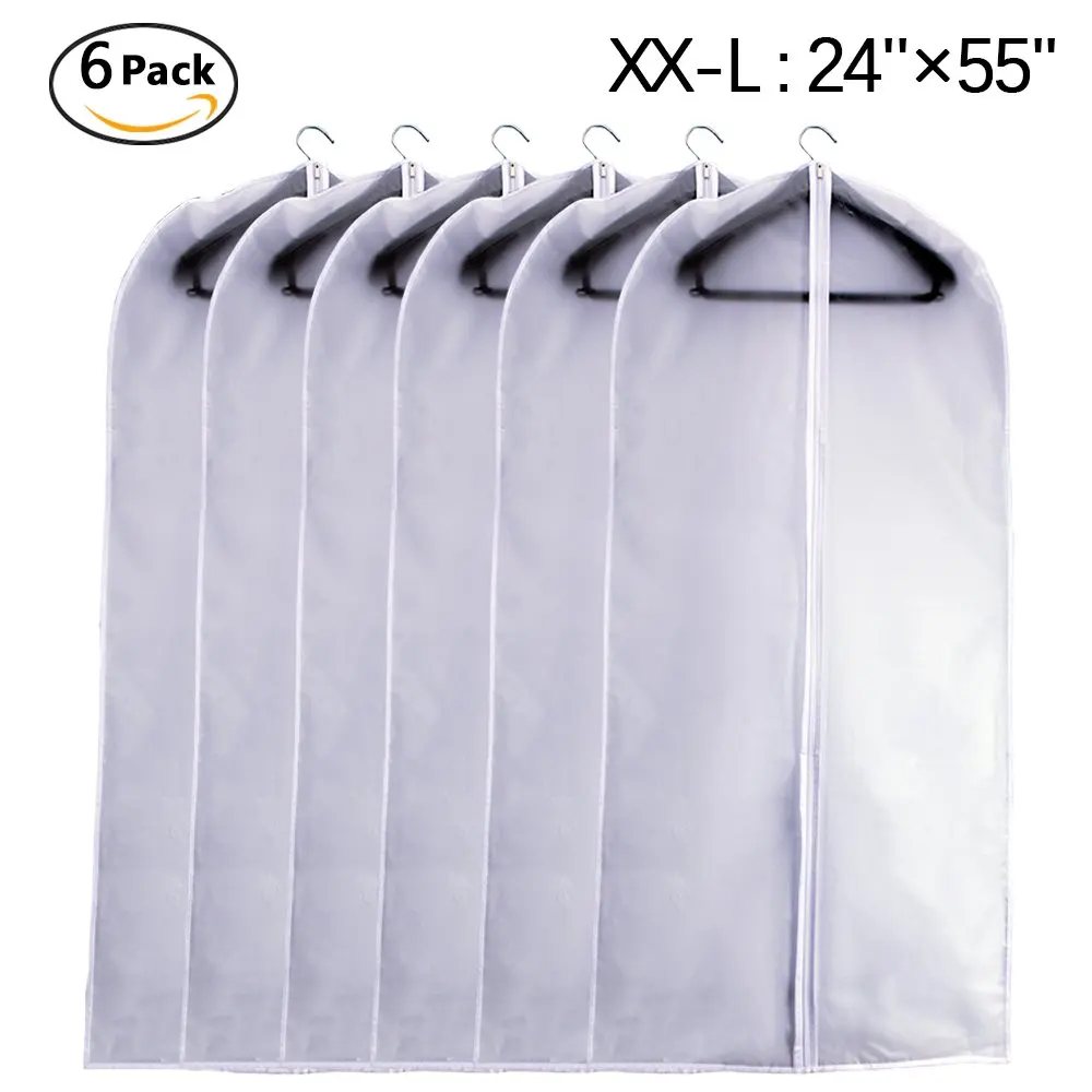 Garment Bag Clear Plastic Breathable Moth Proof Garment Bags Cover for Long Winter Coats Wedding Dress Suit Dance Clothes Closet Pack of 6 ( 24'' X 55'' )