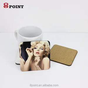 Image of 95mm New 2019 Custom Printed Sublimation Blank mdf square Cork Coaster for Beer Coffee Drinks Holder with Set of 4