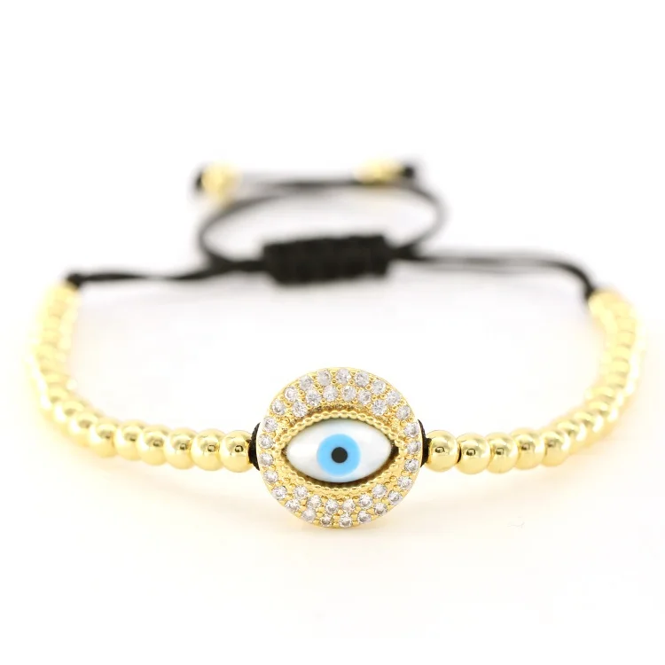 

Round Eye Charm Brass Bead 18k Gold Fashion Bracelet