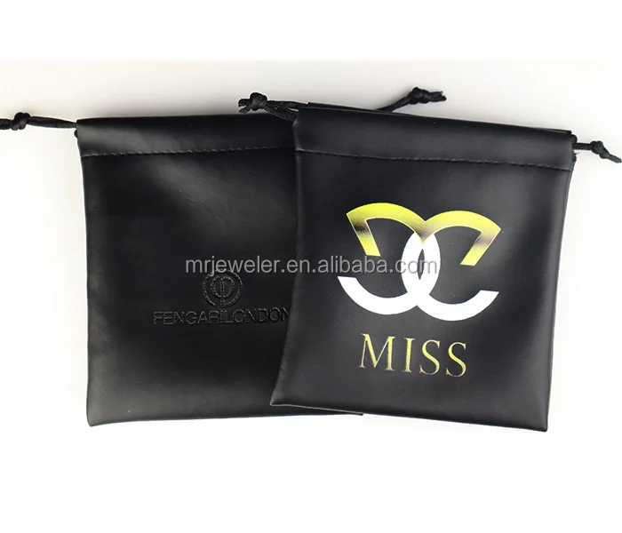 

Miss Jewelry Logo custom stamp black leather jewelry pouch