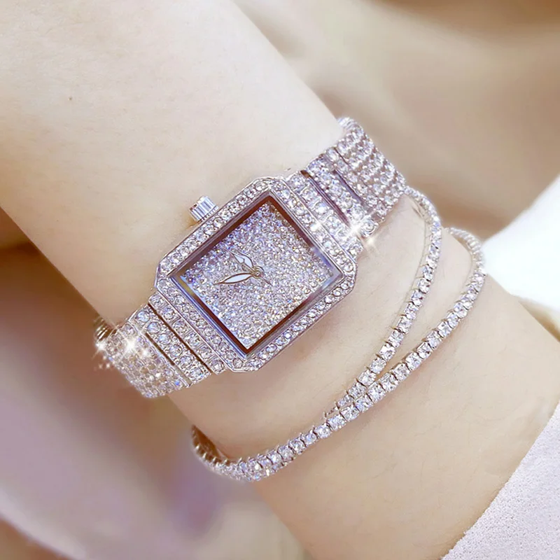 

Unique Design Crystal Square Wristwatch Ladies Rhinestone Full Diamonds Luxury Women Quartz Watch (KWT82104), As the picture