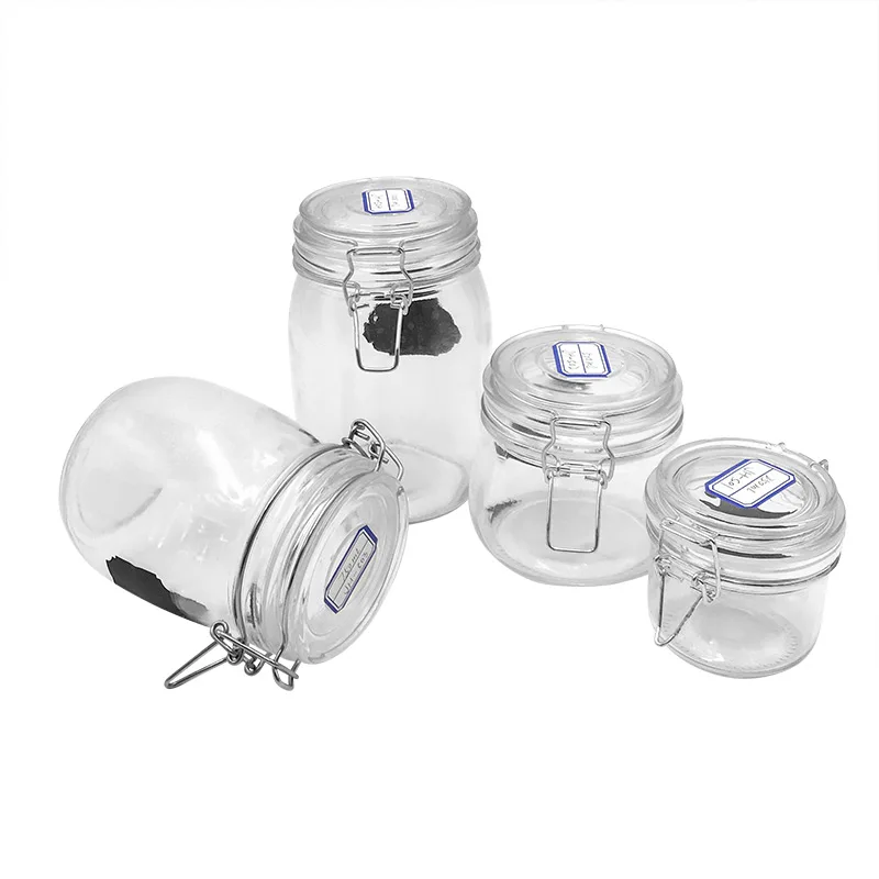 

Kitchen glass clip top lid storage jars/Clear Glass round Wire Bale Jars/Bale Square Glass Jar with Swing top Lid, Transparent