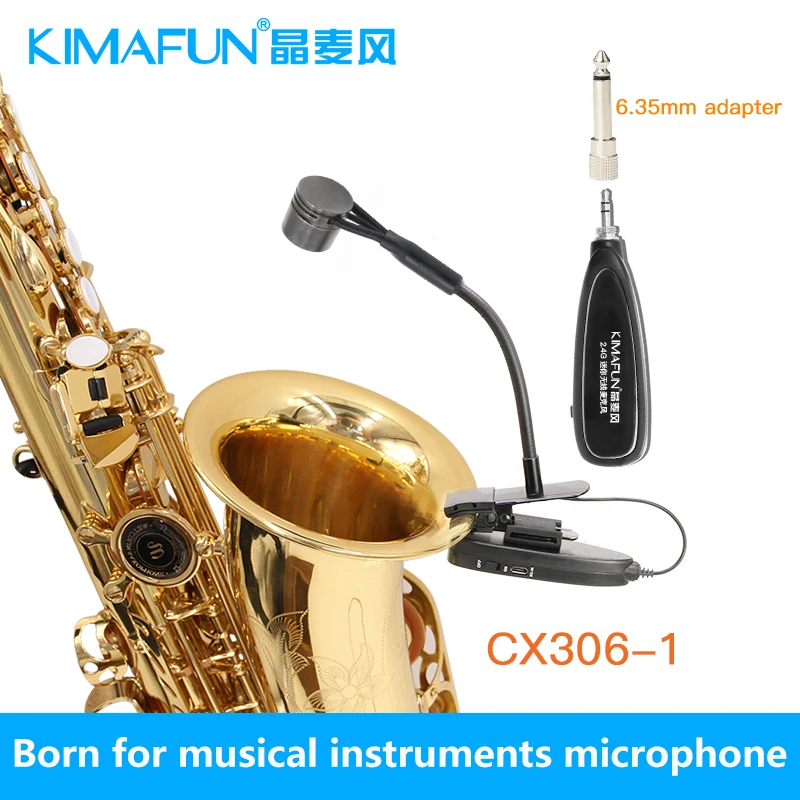 

KIMAFUM 2.4G Mini Wireless professional Instrument Microphone System Receiver&Transmitter for Saxophone, Trumpet, Black