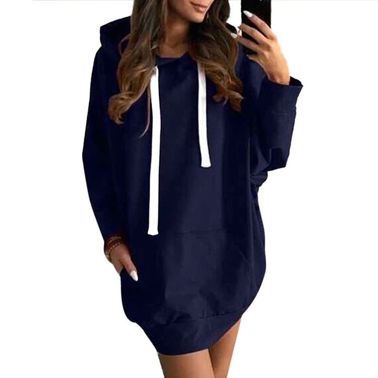 Wholesale Navy Blue Oversize Full Sleeves Hoodies Sweatshirts Collar For Women