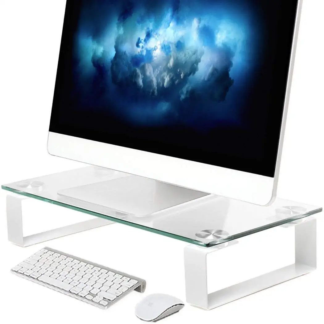 Tempered Glass Computer Monitor Stand Riser, Save Space Desktop Stand for  LCD LED TV Monitor
