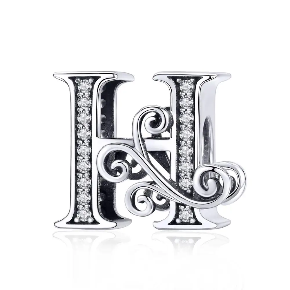 

Qings 925 Sterling Silver Letter H Charm Initial A-Z Crystal Beads Alphabet Pendant Jewelry for Bracelets Necklaces ( Letter H )