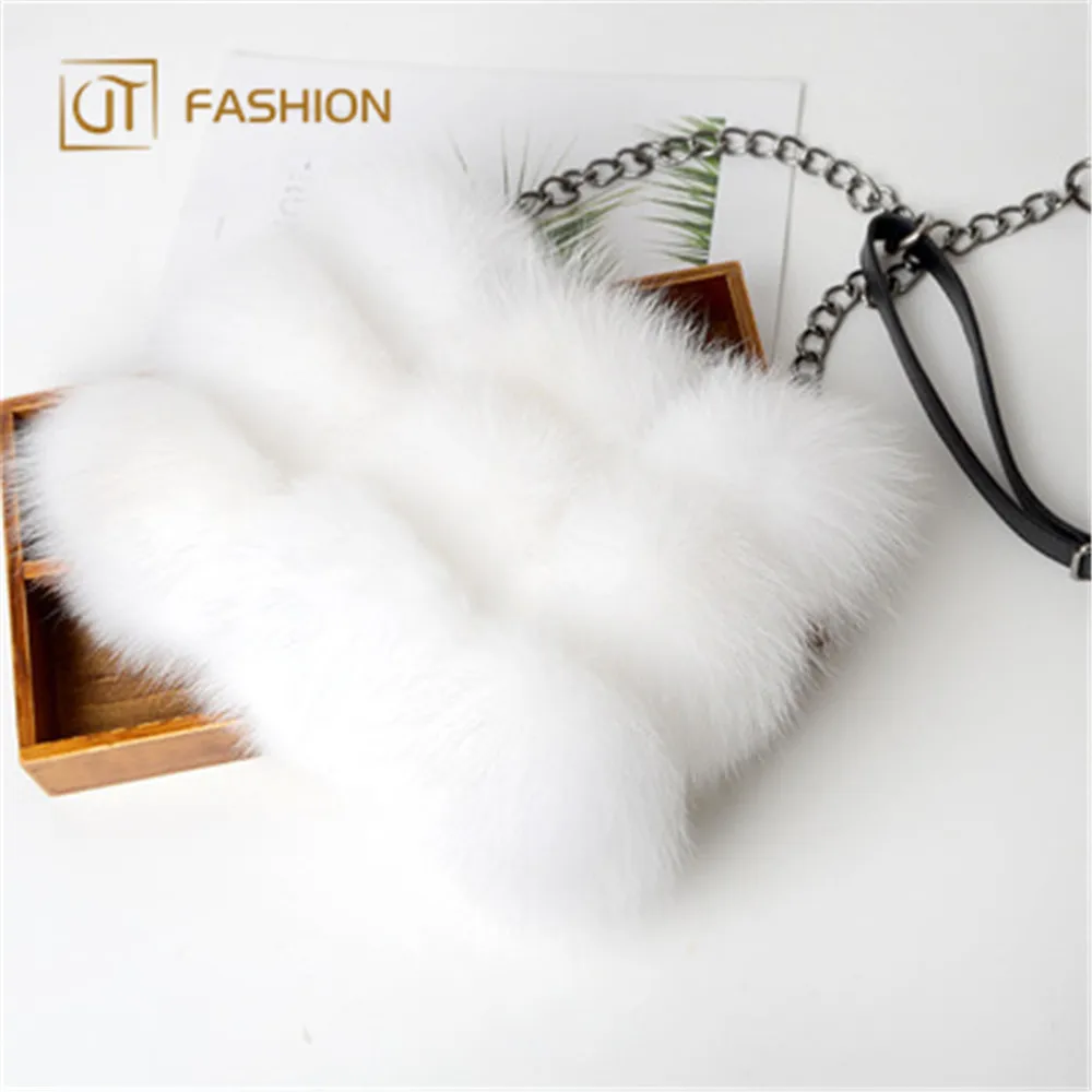 

High quality Jtfur Women fluffy party bag white Luxury fox fur handbag, Customized