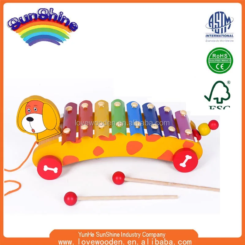 2015 EN71/ASTM standard new wooden toys Musical Set Color 8 Scales The dog trailer on piano