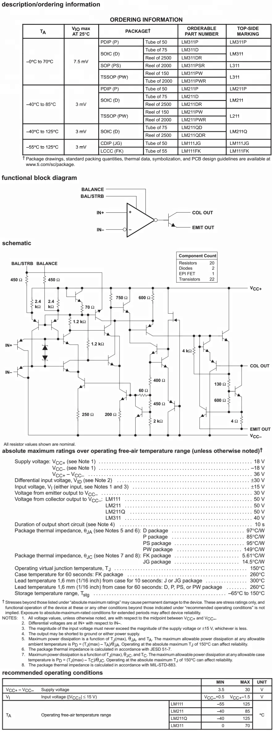 Lm311p Differential Comparators With Strobes Integrated Circuit Lm311p Voltage Comparator Driver
