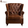 Button Tufted Leather High Back Wing Chair