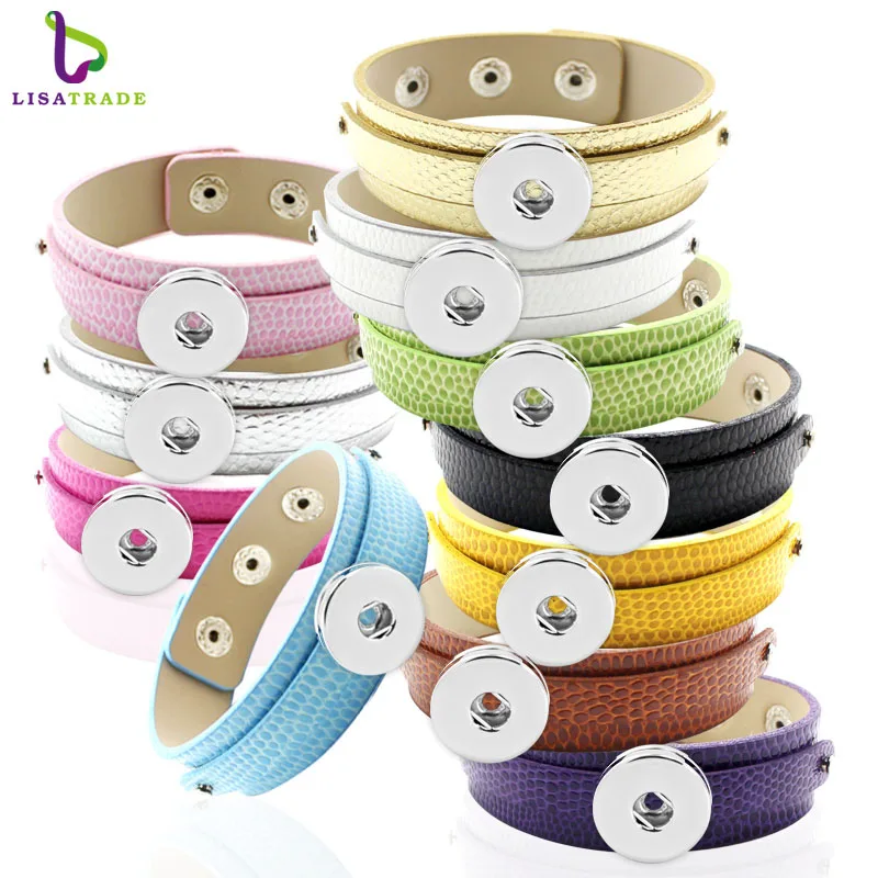 

Wholesale 18+8mm PU Leather Snap Button Bracelet DIY Personalized Wristband Fit Slide Letter Charm ,Accept Custom Bracelet, Mix color