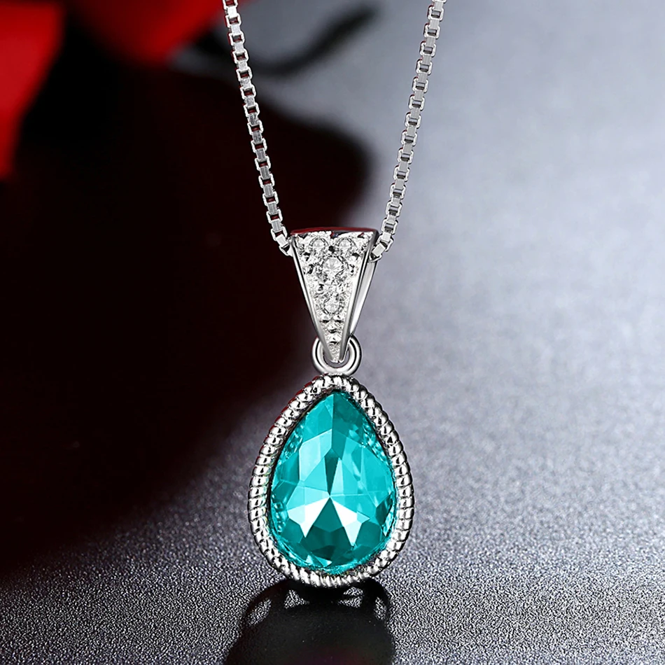 

Wholesale Luxury 925 Sterling Silver Crystal Jewelry Fashion Waterdrop Pendants Necklaces for Women Jewelry GIft