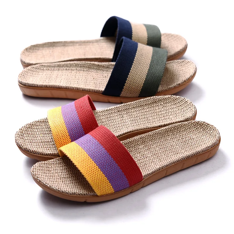 

Linen slippers indoor slippers wooden cotton and linen home non-slip thick bottom summer sandals and flip flops