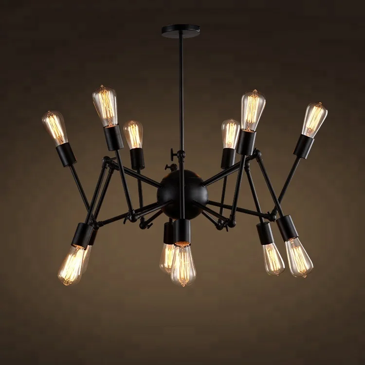 ST64 Bulb Spider Lighting Industrial Loft Iron Pendant Lamp Cofe Shop Drop Hanging Fixture Black Vintage Light E27 Socket CZ2596