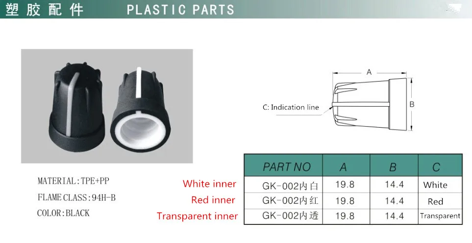 audio equipment control knobs flame class 94H-B clear knob for audio
