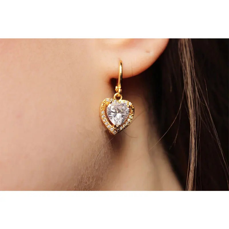 

U7 Love Heart Earings For Women Gold/Platinum Plated AAA Cubic Zirconia Indian gold drop Earrings Wholesale, Gold/platinum color