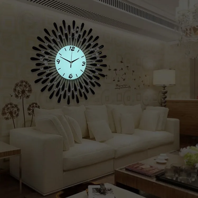 

china supplier commercial exquisite classy black round night light wall clock