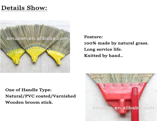 handmade grass broom with wooden stick