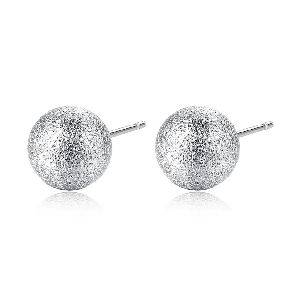 LUOTEEMI 5mm/ 8mm/ 10mm Brass  Ball Stud Earrings for Women Korean Style Rhodium Plated Cute Small Earring