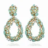 Luxury women gold plated statement hollow water drop shape full of rhinestone earrings