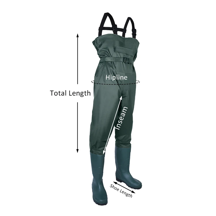 

Nylon PVC Men Breathable Chest Waders with Boots fly Fishing Wader, Green