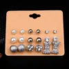 9 Pairs/lot Classic Metal Ball Crystal Imitation Pearl Bead Stud Earring Set For Women Fashion Accessories Jeweley