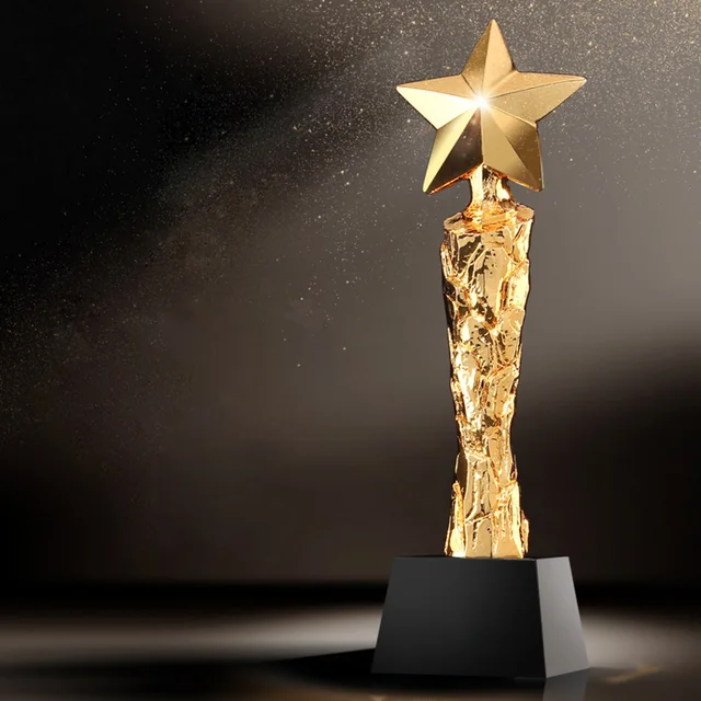 high quality gold star resin award black crystal award trophy