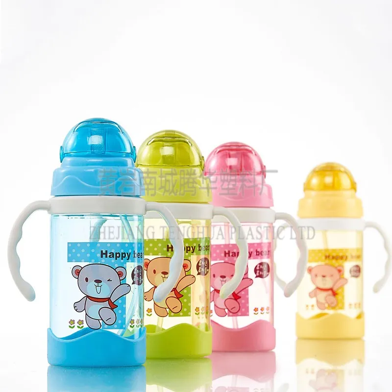 eco-friendly easy drinking plastic baby feeding bottle with handle