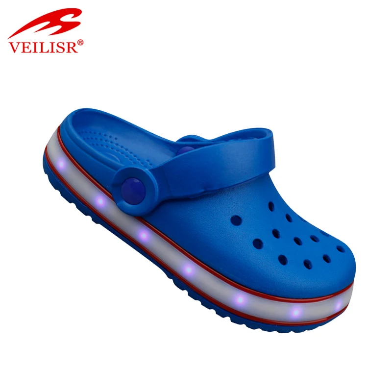 
Outdoor summer flashing holey EVA kids sabots led light clogs 