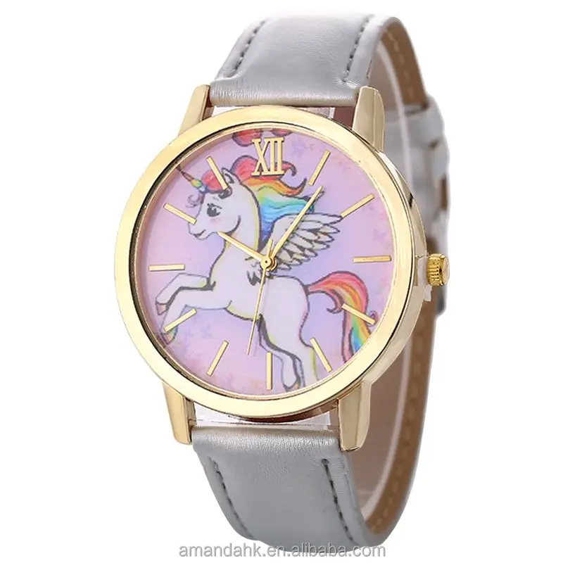 

Brand New Style Lady Wristwatches Wholesale Rainbow Wings Unicorn Leather Watch Quartz Wristwatch For Women Girls