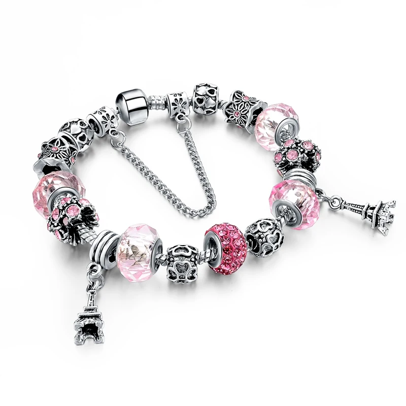 

Pretty In Pink European Charm Bracelet - Small Girls, Kid, Children Sizes Available - Gifts For Her, Can be customized