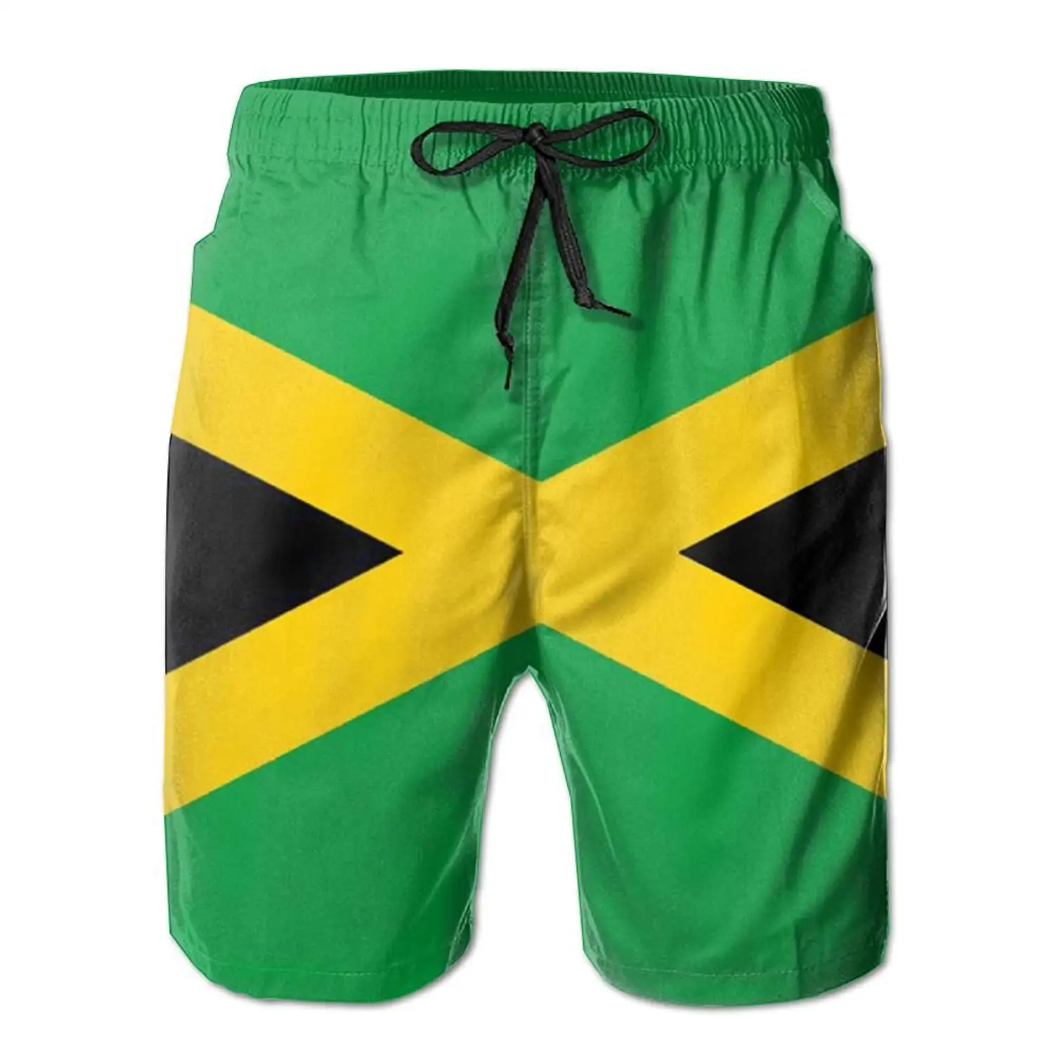 Mens Jamaican Kingdom Flag Summer Beach Board Shorts Drawstring Lightweight Sand Beach Trousers