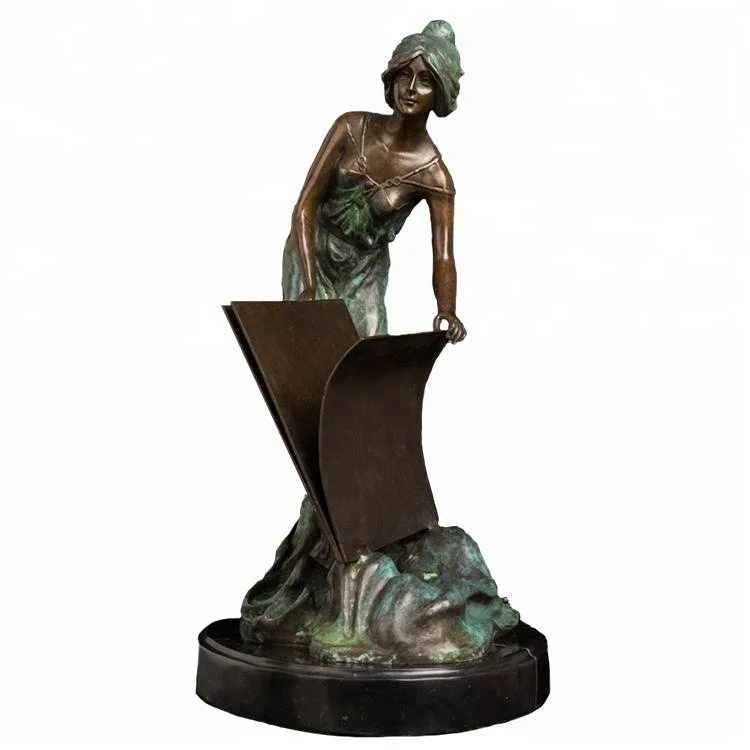 

ArtsHom DS-398B Modern Bronze Statue Female Sculptures Woman with Book Figurines Western Lady Sculpture Festival Decoration