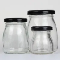 

2019 hotsale 100ml 150ml 200ml small pudding yogurt glass jar with screw black metal lid