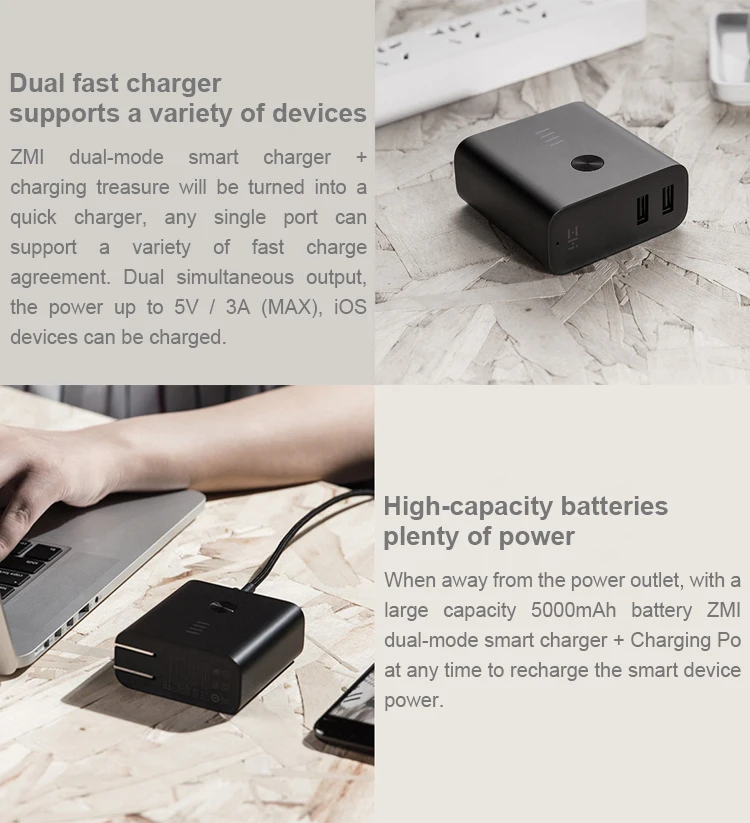 New ZMI dual-mode smart charger + Charging Po (5200) mobile power charging Po fast charging portable mini