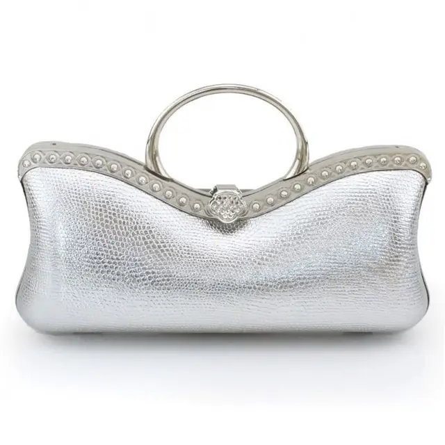 handcee-015l02 silver pu clutch bag metal frame