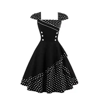 

Wholesale 1398 black polka dot slim vintage cotton woman fashion dresses lady dress