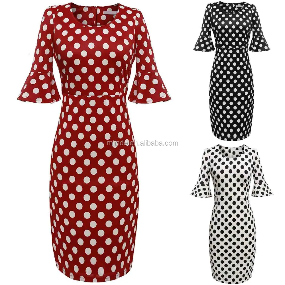 polka dot long sleeve midi dress
