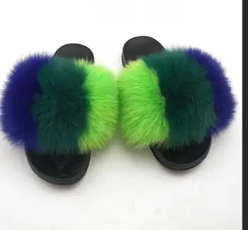 rainbow fur slippers