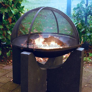 Cast Iron Fire Bowl Concrete Base Wood Burning Outdoor Fireplace Cast Iron Fire Bowl Concrete Base Wood
