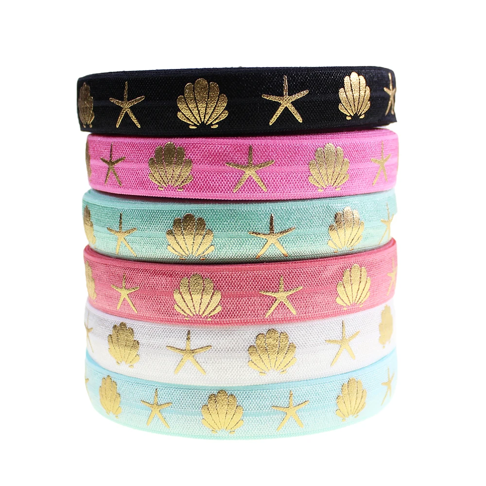 

Custom logo printed fold over polyester elastic band for hair ties, Accept customized