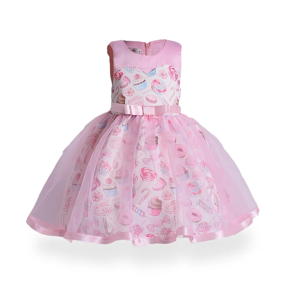 

New arrivals 2019 New Europe and America design kids dress icecream printed girl princess dress, N/a