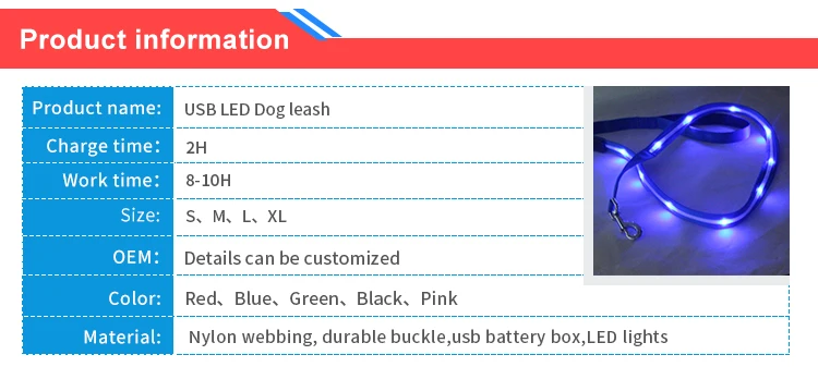 Rechargeable USB Nylon LED Dog Leash