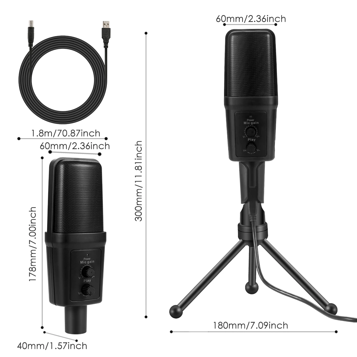 SF-970 Professional Studio Microphone for Podcasting Recording Gaming USB Microphone with Volume Control and Headphone Interface