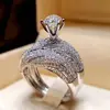 INFANTA JEWELRY Cute Female Crystal White Zircon Stone Ring Set Engagement Ring Vintage Bridal Wedding Rings For Women
